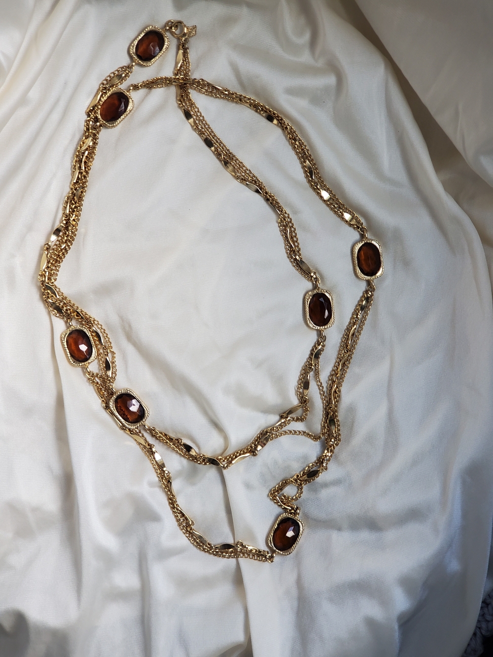 Gold Multi-Strand Necklace with Amber Gem Accents